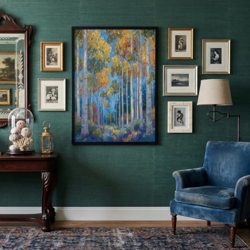 Impression sur toile haute définition forêt de bouleaux d'automne pour salon lumineux