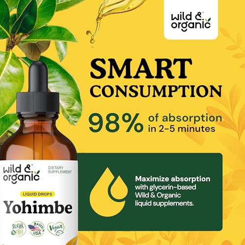 wild amp organic yohimbe supplements for men amp women - 5 mg yohimbine extract tincture - alcohol-free yohimbe bark drops - vegan non-gmo amp sugar-free