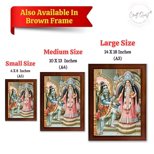 Image of CRAFT QUEST Shiva & Maa Annapurna devi sitting on throne photo frame with Laminated Poster for Kitchen Worship (Golden, 6 X 8 Inches)