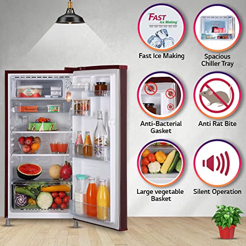 Image of LG 190 L 2 Star Direct-Cool Single Door Refrigerator Appliance (GL-B199OSEC, Scarlet Euphoria, Fast Ice Making, 2022 Model)
