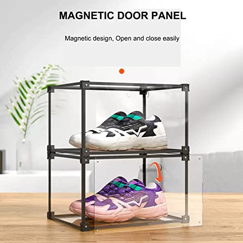 Kokoin Magnetic Side Open Transparent Plastic Storage Shoe Box Clear Shoe Display Case Sneaker Shoe Storage Box Display Box Shoe Container Clear Closet Shelf Shoe Organizer (Black 16Pc) #TOP1