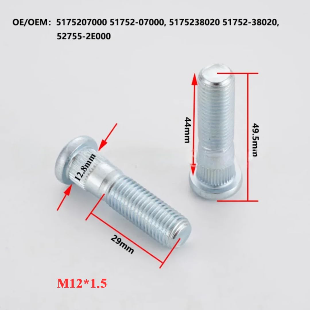 Śruby do Kół dla Hyundai, dla Kia, M12x1,5 20 szt. śrub wielowypustowych piasty koła średnica wielowypustu 12,8 mm długość 49,5 mm klasa 10,9