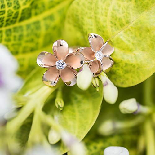 Honolulu Jewelry Company 14K Rose Gold Plated Sterling Silver CZ Plumeria Flower Nature Stud Earrings, 12mm4