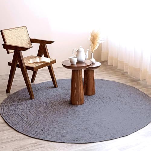 Image of Natural Jute Rounds Rug - Vibrant Color Handwoven Area Carpet for Living Room, Bedroom & Boho Decor - Eco-Friendly Circular Mat - Multiple Sizes & Colors -(Navy Blue, 3x3 feet