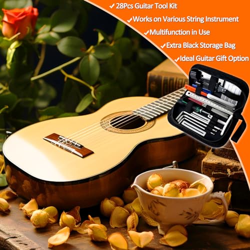 28pcs guitar tool kit guitar accessories gifts for men guitar maintenance kit with carry bag guitar repair kit for acoustic electric guitar ukulele bass banjo timdam guitar setup kit guitar gifts