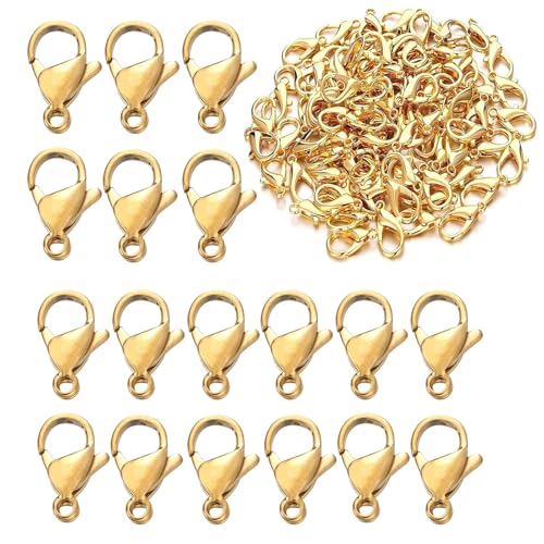 YUENTOEN 300 Pieces Lobster Claw Clasps, 12mm Lobster Clasps for Jewelry Making, Curved Lobster Claw Clips, Gold Plated Lobster Clasp