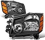 [Halogen Model] Factory Style Headlights Assembly Compatible with Nissan Titan Armada 04-15, Driver and Passenger Side, Black Housing Amber Corner