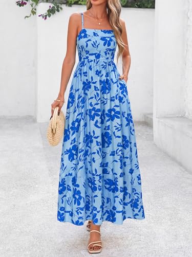 Image of PRETTYGARDEN Women Summer Maxi Dresses 2026 Spaghetti Strap Boho Floral Striped Wedding Guest Beach Vacation Flowy Long Dress