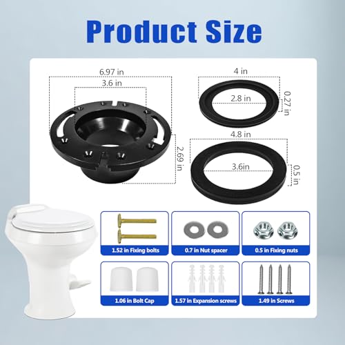 Image of RV Toilet Seal and 3 inch Socket Floor Flange Kit Fit for Dometic 300 /310 /320 RV Toilets, 385311658 RV Toilet Seal Replacement | 385345892 Flange | 385311652 Base Seal Gasket