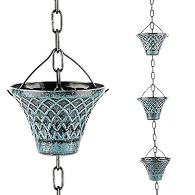 Tfro & Cile Rain Chain Gutter Downspout Catcher Outside Water Diverter Decorative Garden Rain Cups Chime Home Decor - 8 1/2 Feet Long