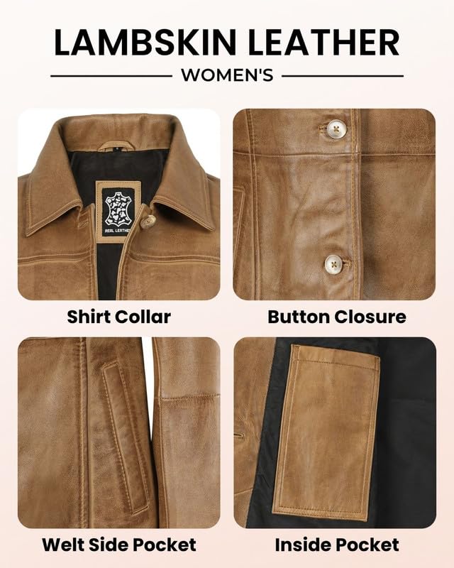 Image of Blingsoul Women's Lambskin Leather Car Coat - Vintage Real Long Leather Jacket for Women