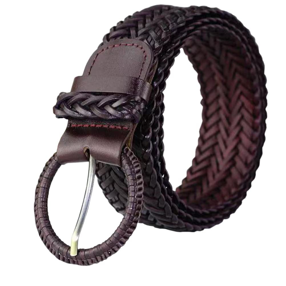 ANNULOYA Women Wide Braided Leather Belt 1.6 inch Ladies Soft Woven Waistband with Buckle, Coffee, 108CM/Suit 23"-41"