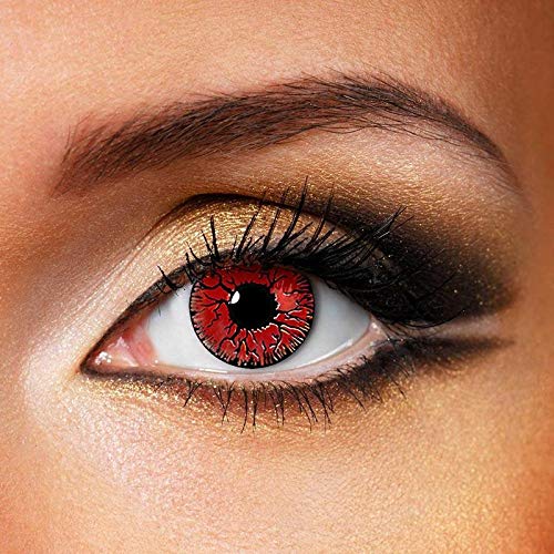 FreshGo Crazy Halloween & Cosplay Soft Colored Contact Lenses Yearly Disposable with Case - Red Crack