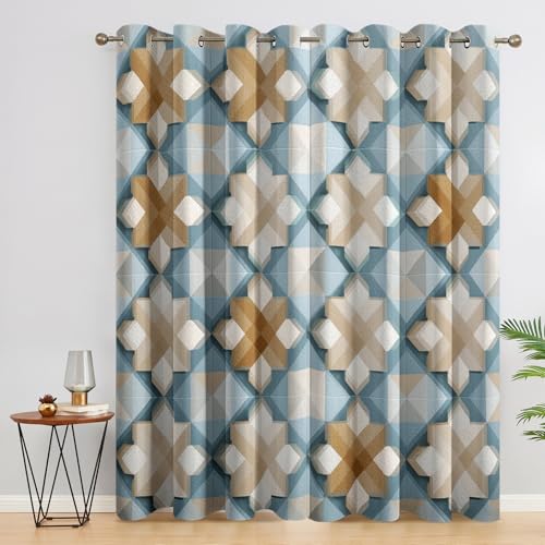 Geometric Blackout Curtains for Living Room, 84 Inch 2 Panels, Modern Abstract Printed Pattern, 95% Black Out Window Drapes for Bedroom, Geometric Home Decor, Grommet Top TZ190