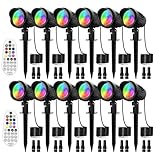 MEIKEE 7W RGB Low Voltage Landscape Lights LED Color Changing Landscape Lighting IP66 Waterproof Outdoor Spotlights RGB Christmas Halloween Lights for Garden Path Yard with Remote 12 Packs