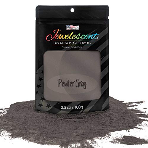 U.S. Art Supply Jewelescent Pewter Grey Mica Pearl Powder Pigment, 3.5 oz (100g) Sealed Pouch - Cosmetic Grade, Metallic Color Dye - Paint, Epoxy, Resin, Soap, Slime Making, Makeup, Art