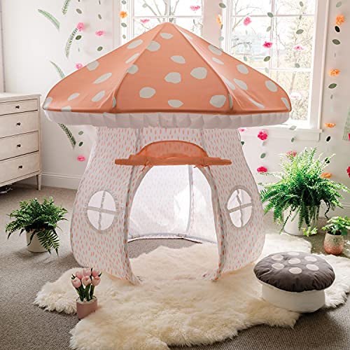 Image of MindWare Mushroom Playhouse Tent – Kids Indoor Tent, Reading Corner, Kids Playroom or Classroom Furniture – Gnomes and Fairy Toddler Playhouse & Sleepover Tent - Over 5 Feet Tall – Ages 3+
