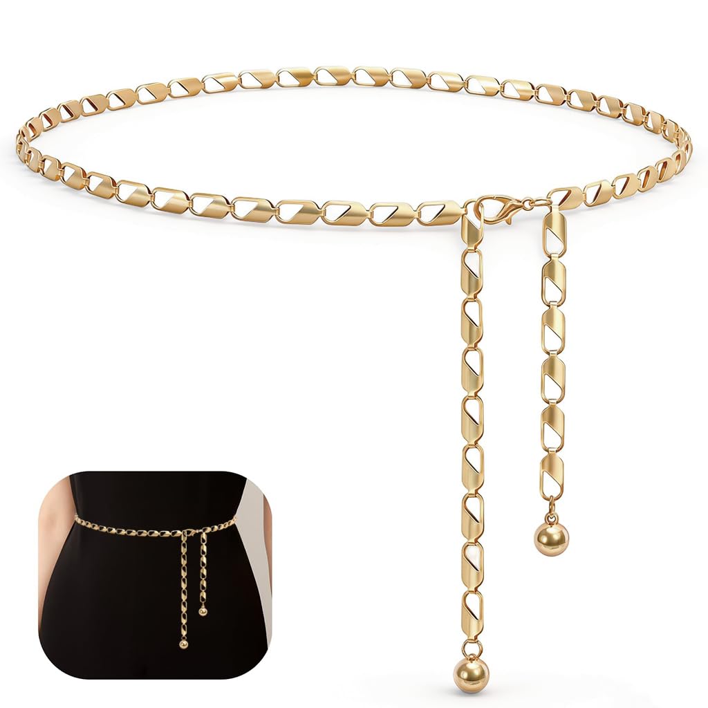 Geometric Link Waist Chain for Woman Adjustable Multi-Layer Metal Kamarband, Hip Chain Belt for Saree, Dresses & Jeans - Free Size