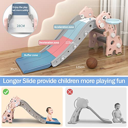 Kids Slide Indoor Outdoor 4 In 1 Extra Long Toddler Slide Climber Set With Basketball Hoop And Ring Toss Game, Freestanding Slide Toy For Boys & Girls #TOP4