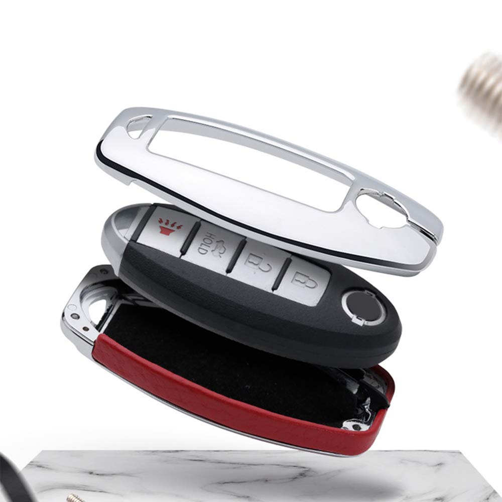 Custodia Chiave Auto In Lega Di Zinco Per Nissan (370Z, Qashqai, Juke, Micra, X-Trail) - Portachiavi Con Pelle Antigraffio