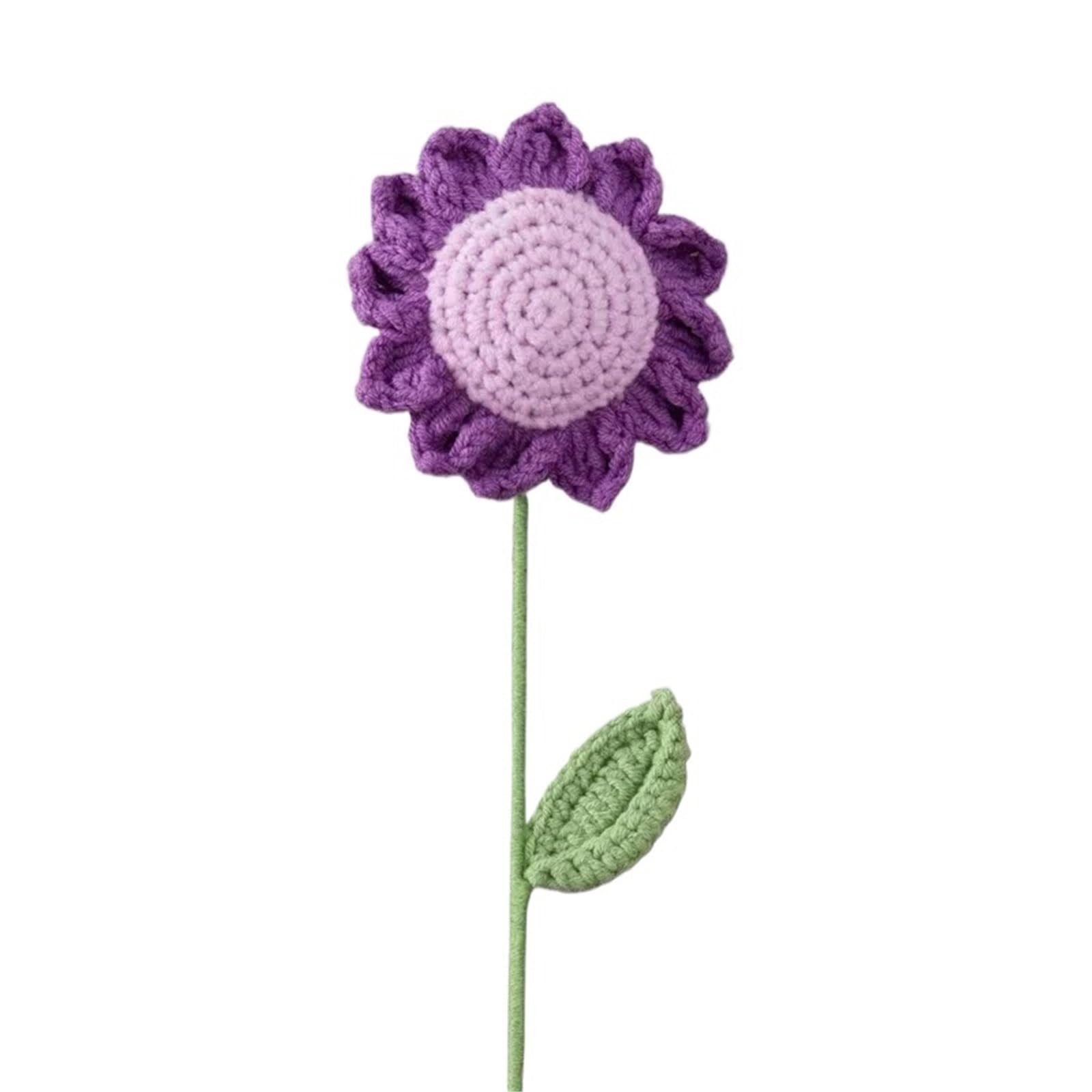 EXKURPOO crochet plant 2pc Knit Sunflower Bouquet Crochet Flowers Graduation Flower Wedding Party Decor Friends Flores A for home