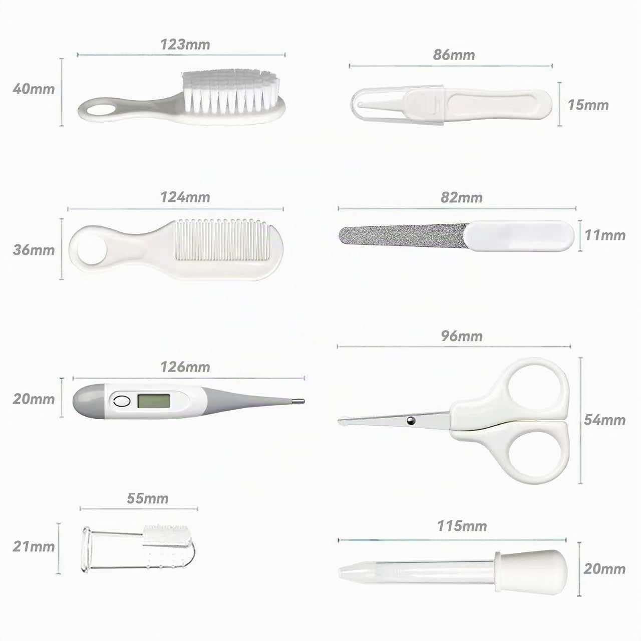Set di sicurezza per bambini con spazzola per capelli, pettine, tagliaunghie, kit essenziale per neonati e ragazzi (grigio bianco)