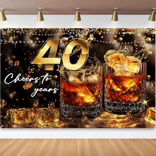 Fondo de cumpleaños 40 años 7x5 ft negro y dorado para foto