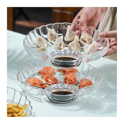 Image of PrimeWorld Set of 2 - 9.45 Inch Sea Shell Glass Plates | Elegant Dumpling, Sushi, Snack, Fruit & Chips Serving Dishes | Decorative Crystal-Clear Plates for Dining, Parties & Restaurants