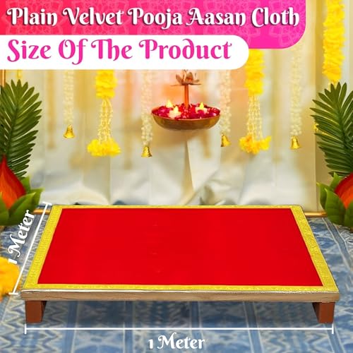 Image of Bhakti Lehar (1 Meter) Big Large Size Plain Red Velvet Pooja Aasan for God Idol /Chowki Aasan Kapda Cloth for Temple Shelf Home Mandir, Ganesh Baithak and God Idol Sitting - Pack of 2