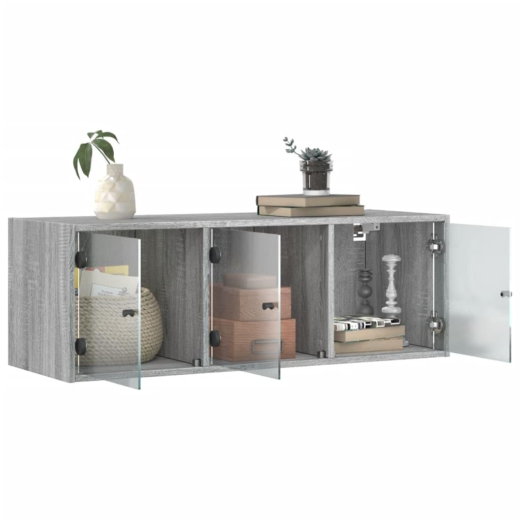 Wandschrank mit Glastüren, Grau Sonoma, 102x37x35 cm, robuster Holzwerkstoff, vielseitiger Büroschrank für stilvolle Aufbewahrung