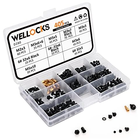 WELLOCKS Computer Standoffs Screws 405 pcs Black PC Screws Accessories Kit for HDD Hard Drive Case Fan Power Card Graphics Chassis CD-ROM Motherboard for Replacement DIY Installation(D280) Cover