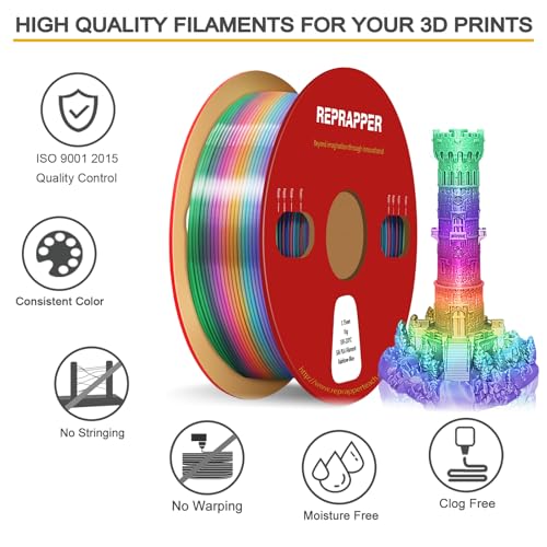 Image of RepRapper Blue Rainbow PLA Filament, Shiny Multicolor Silk PLA 1.75 mm Filament (+-0.03 mm), Sparkle Fast Change Multi-color1 kg 3D Printer Filament for 3D Printer
