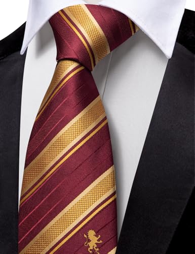 Image of Barry.Wang Silk Men Ties Formal Stripes Necktie and Tie Clip for Wedding Party Business Fashion Classic