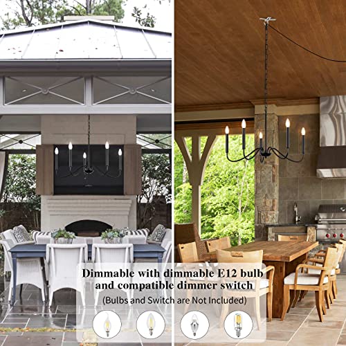 Image of Black Plug in Chandelier Light, 5 Lights Farmhouse Plug in Hanging Light