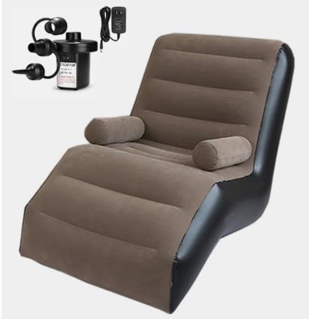 KANVIPRIYA Inflatable Lounge Chair, Ergonomic Chaise Design with Neck Support, Grey and Black 3