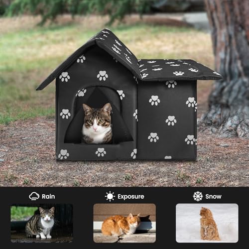 WHDPETS Katzenhaus Outdoor, Katzenhöhlen Für Draußen Winterfest Wasserdicht, Faltbare Wasserdicht Wetterfester Katzenhöhle Haustierhaus, Katzenhaus Tierheim Für Streuner Haustiere(Black)