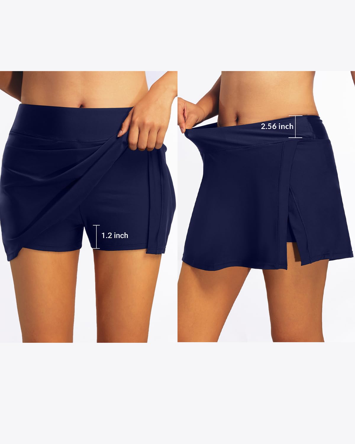 Aqua Eve Jupe de bain gainante pour femmes, jupe fendue avec short intégré, taille haute, bleu marine, Taille M