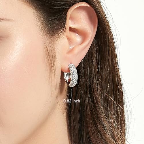 BERRICLE Sterling Silver Dome Small Hoop Earrings for Women, Cubic Zirconia CZ, Size 0.6-0.8 inch4
