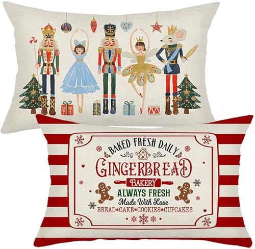 Christmas Cushion Covers, 30 x 50 cm, Set of 2, Linen Cushion Cov...
