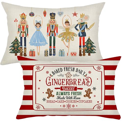 ILMFMY Weihnachten Kissenbezüge 30x50 2er Set – Leinen...