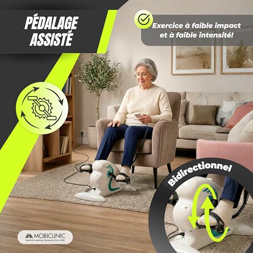 Mobiclinic®, Pedalier D’Appartement, 12 Niveaux de Vitesse, Assistance au Pédalage, Bidirectionnel, Écran Multifonctions, Minuteur, pour Jambes et Bras, Mini-vélo, Pista – vue 3