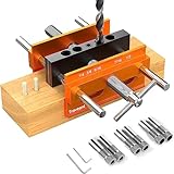 TRAVEANT Self Centering Dowel Jig, Upgraded 6.7'' Adjustable Width Drilling Guide Power Tool, Drill Guide Bushings Set Wood Wide Capacity Doweling Jig Puncher Locator Joints Tool