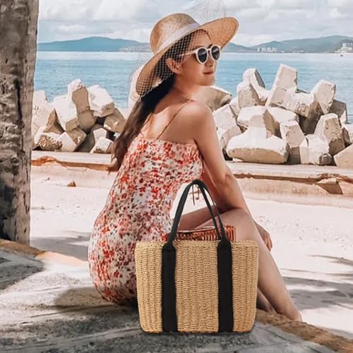 Straw Bags for Women Casual Woven Straw Tote Large Capacity Woven Shoulder Bag Summer Portable Bag for Beach3