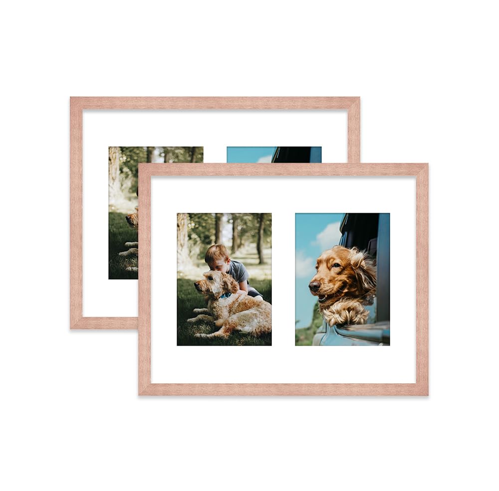Bronze Multi Photo Frame - Holds 2 x 7x5 Pictures, Family Collage Picture Frame for Wall Display, 14x11 Frame size, Set of 2