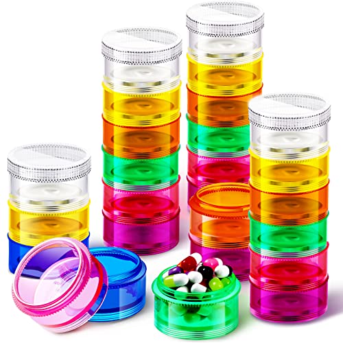 Image of Sieral 4 Pieces 7 Days Stackable Pill Organizers 7 Compartments Round Pill Boxes Tower Weekly Vitamin Individual Storage Containers Travel Cases with Lids for Medications, Vitamins and Supplements