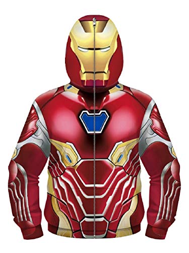 XFVSDXS Kids Hoodie for Boys Girls 3D Printed Full Zip Hooded Sweatshirt Cosplay Marvel Comics Costume Hoodie Pullover(Iron Man,S(7-8T))