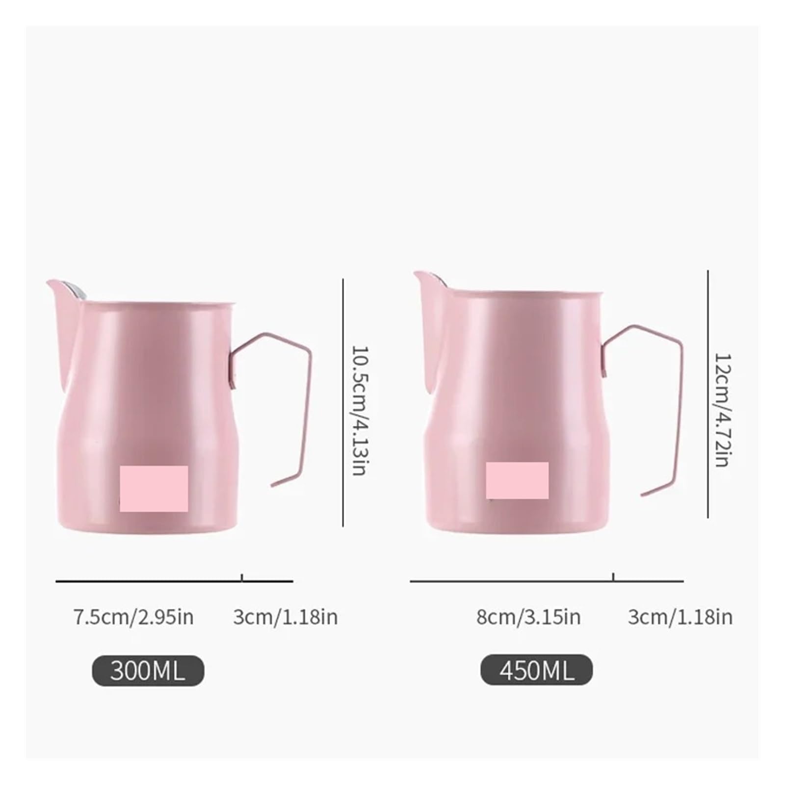 Jarra de espuma leche rosa 300/450ml, taza café expreso acero inoxidable con escala, Compatible Latte Art Barista(Pink 300ml)