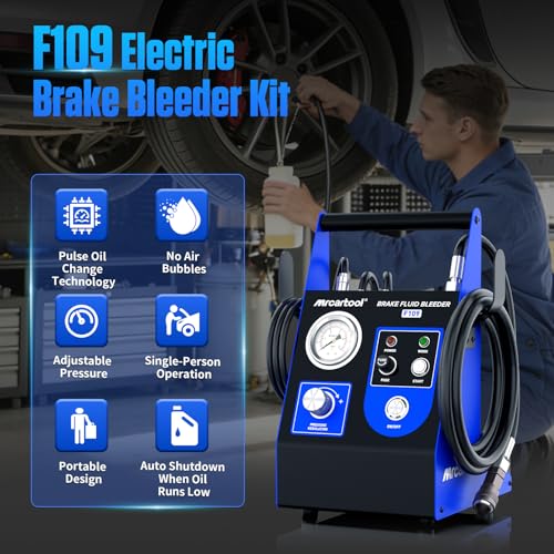 PLAYOCCAR KFZ Bremsenentlüftungsgerät Elektrisch Pulsierendes Automatisch Bremsenentlüftungsset 220V Bremsflüssigkeitswechselgerät mit 9 Hauptbremszylinderadapter und1 Abfallölbehälter.