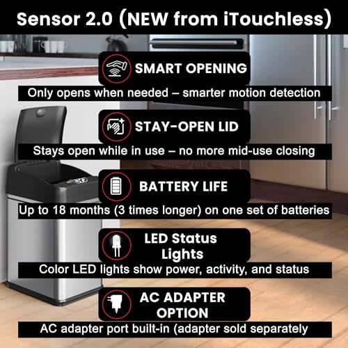 Image of iTouchless 8 Gallon Dog-Proof Stainless Steel Sensor Trash Can with PetGuard Lock - Touchless Lid, AbsorbX Odor Filter, Battery or AC Power, Automatic Garbage Bin for Kitchen, Home, or Office