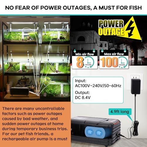 Image of hygger IPX6 Rechargeable Aquarium Pond Air Pump, Powerful Quiet Tank Air Pump with Hose Air Stone Check Valve Adjustable Flow Diverter Valve for Fishing Yacht /Power Outages /Hydroponic